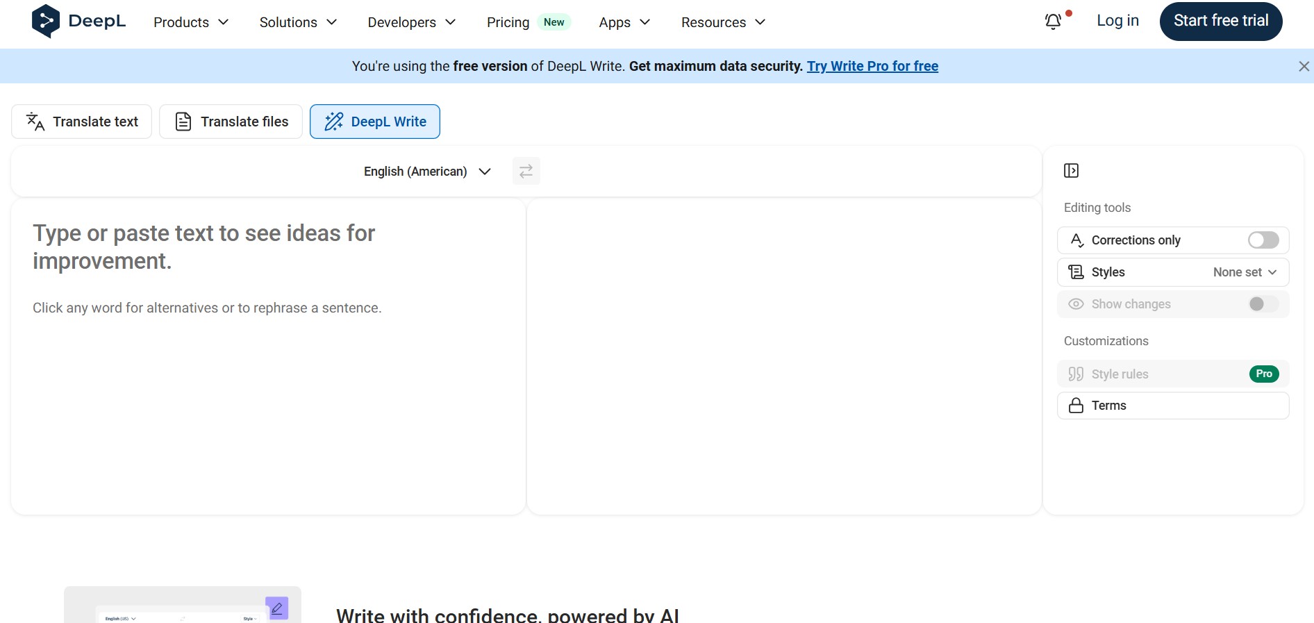 DeepL Write preview