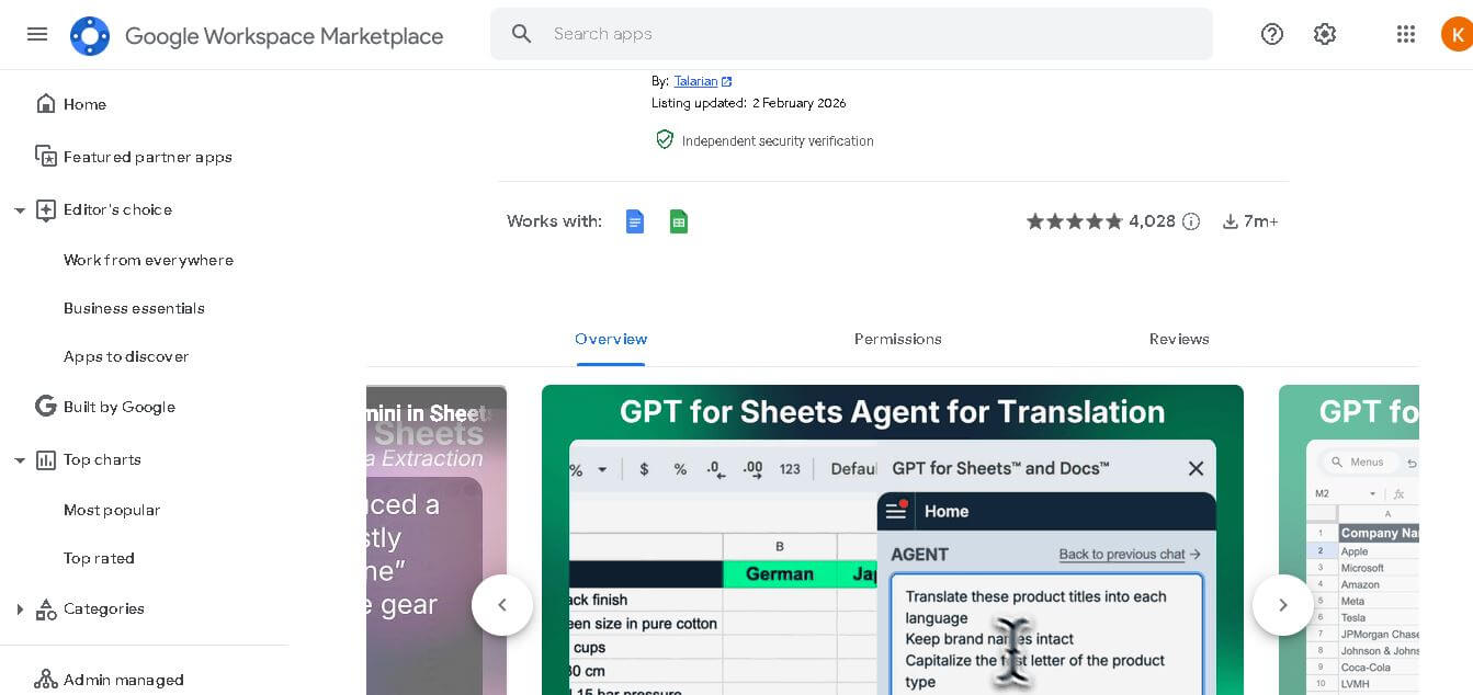 GPT for Sheets and Docs Preview