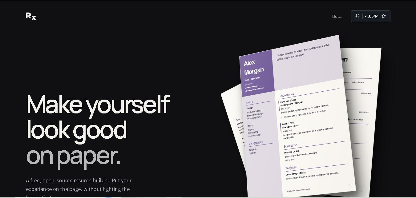 Reactive Resume preview