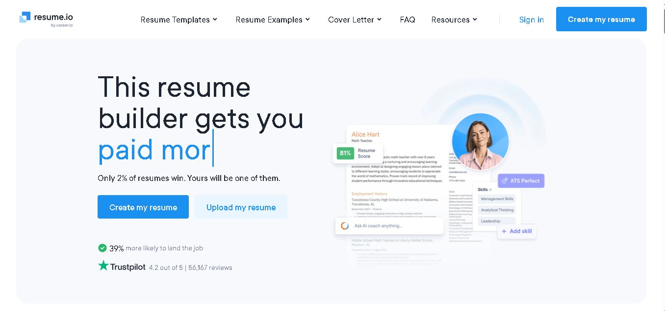 Resume.io preview