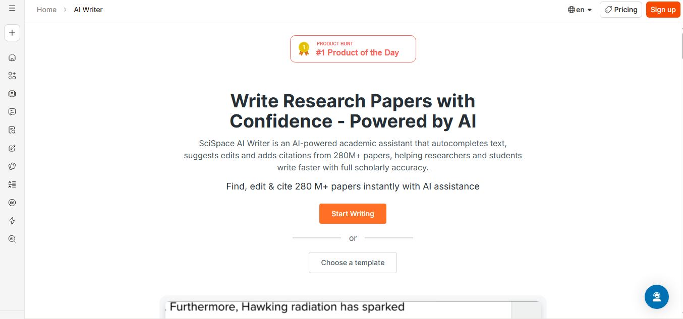 SciSpace AI Writer preview