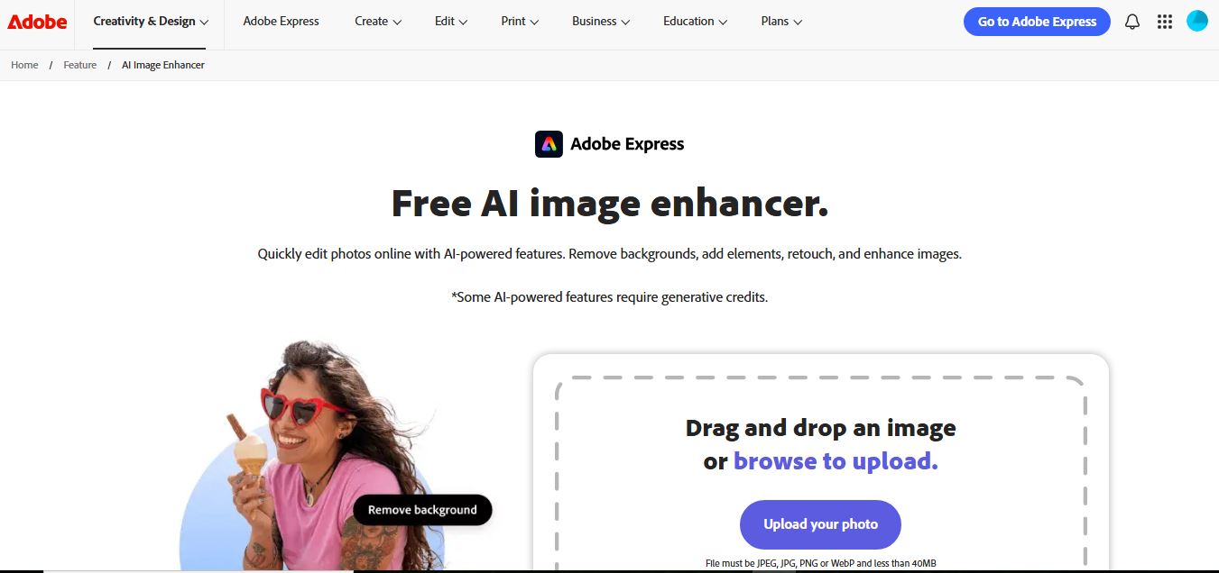 Adobe Express Image Enhancer preview