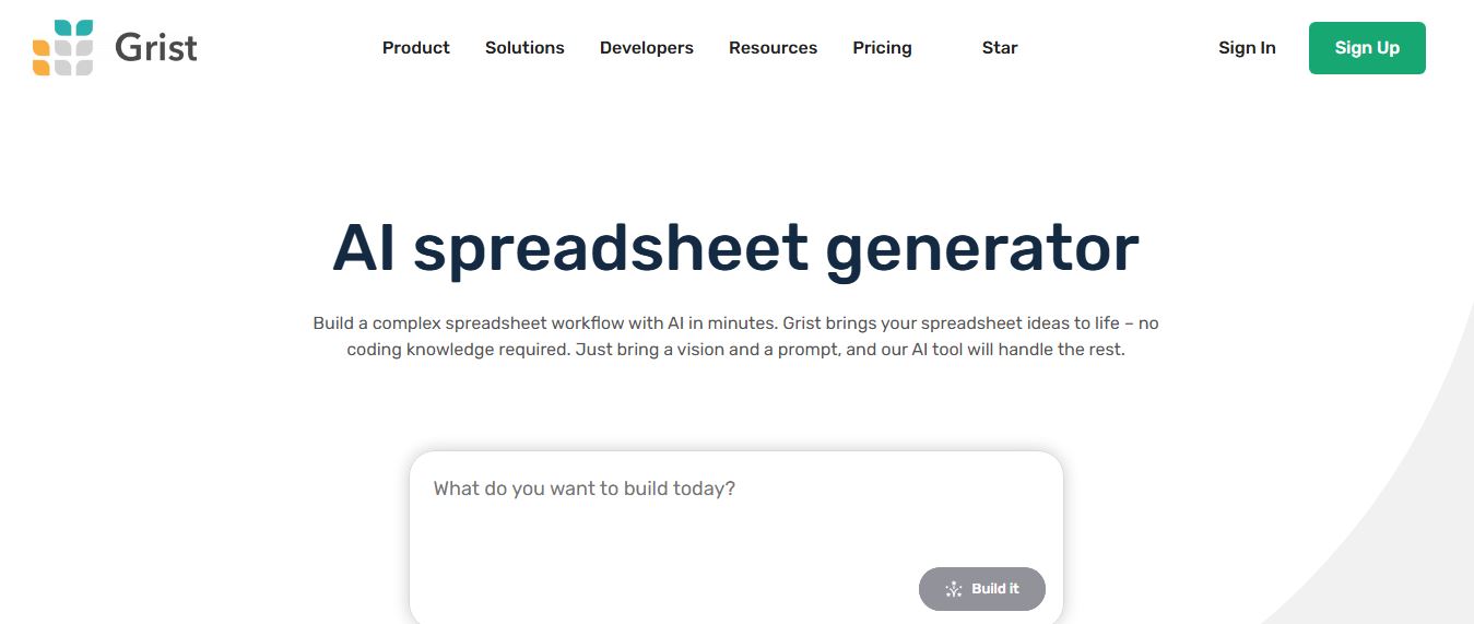 Grist AI Spreadsheet Generator preview