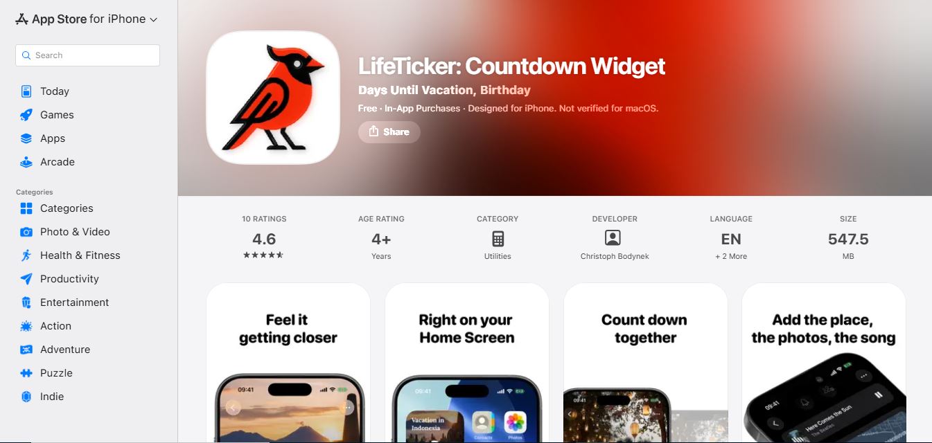LifeTicker: Countdown Widget preview