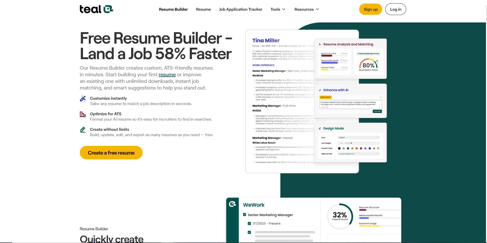 Teal Resume Builder Preview
